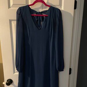 blue long sleeve dress with back tie